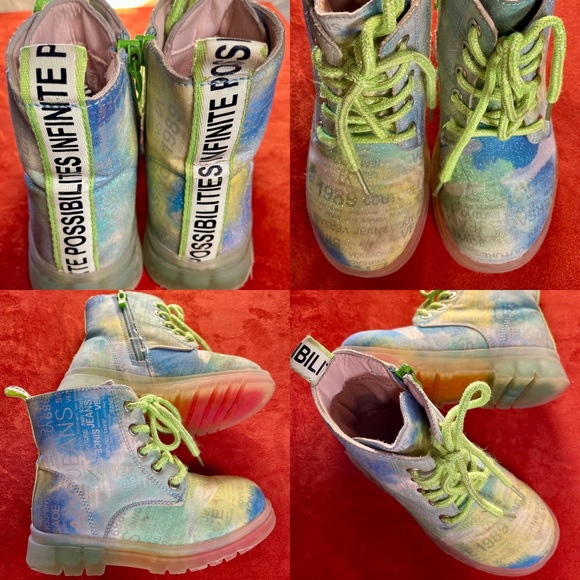 VERSACE Jeans Couture KIDS Colorful LOGO Print ANKLE BOOTS Size 10 - Picture 14 of 16